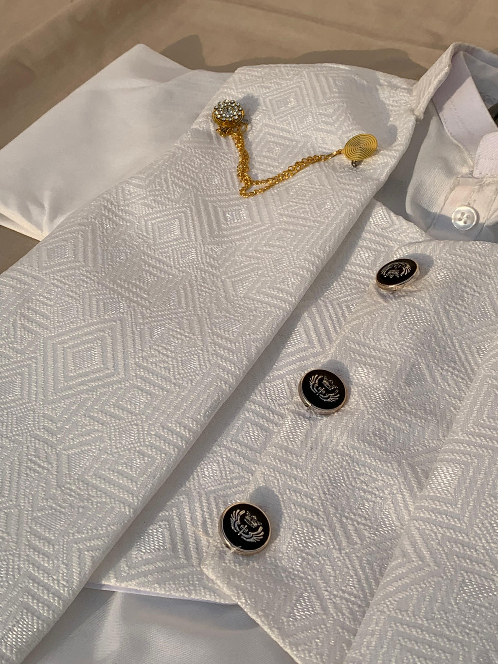 Cute-Sha | White Embroidered Shalwar Kurta Waistcoat Set | Kids 2-8 Years