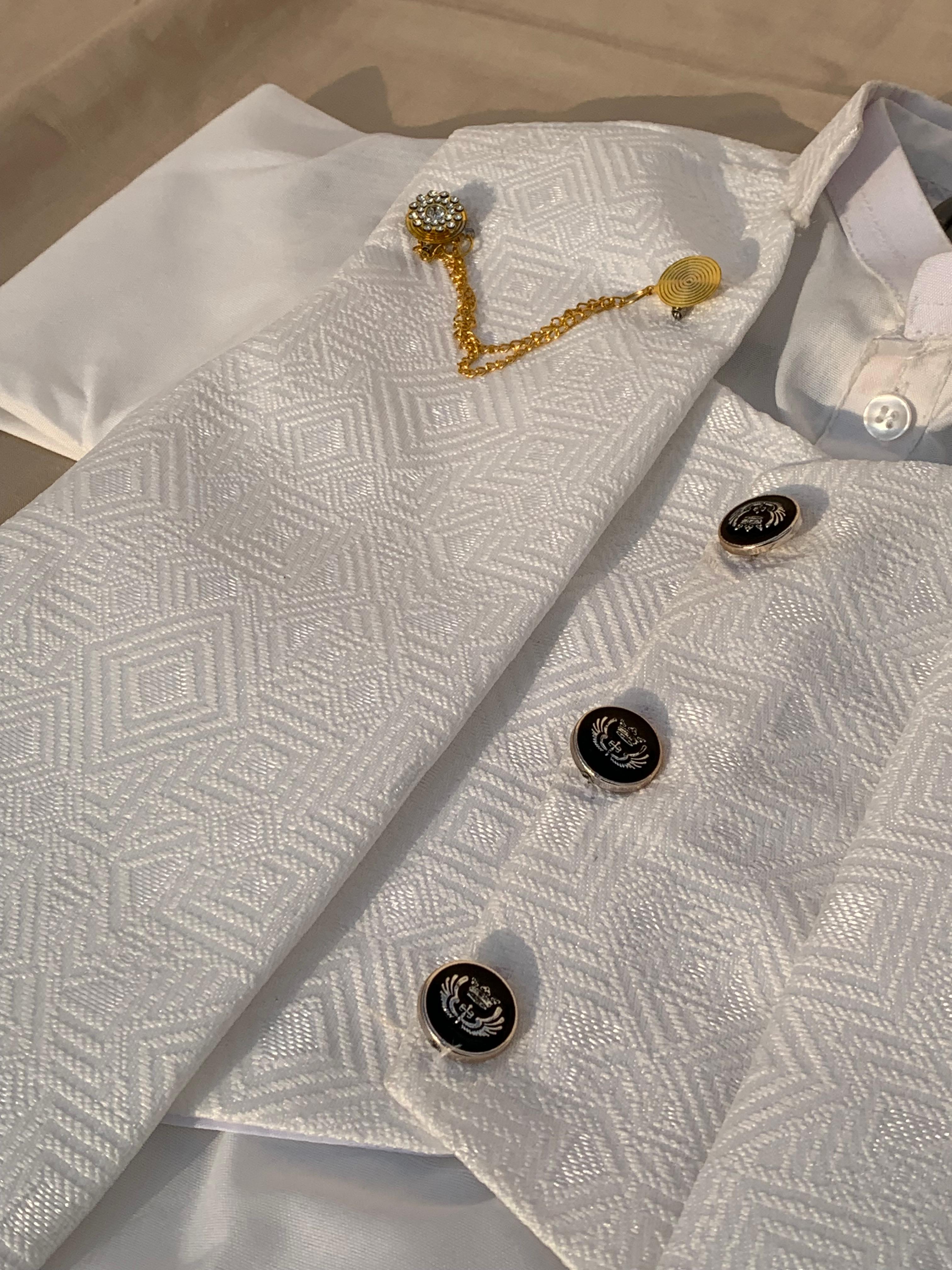 Cute-Sha | White Embroidered Shalwar Kurta Waistcoat Set | Kids 2-8 Years
