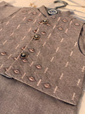 Cute-Sha | Brown Embroidered Shalwar Kurta Waistcoat Set | Kids 2-8 Years