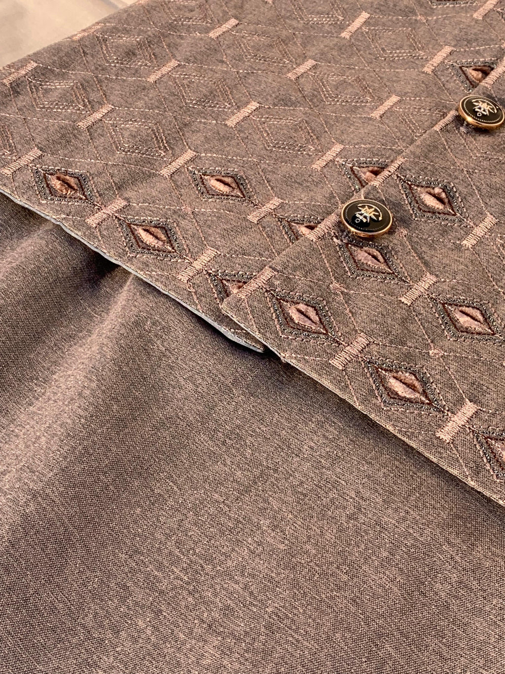 Cute-Sha | Brown Embroidered Shalwar Kurta Waistcoat Set | Kids 2-8 Years