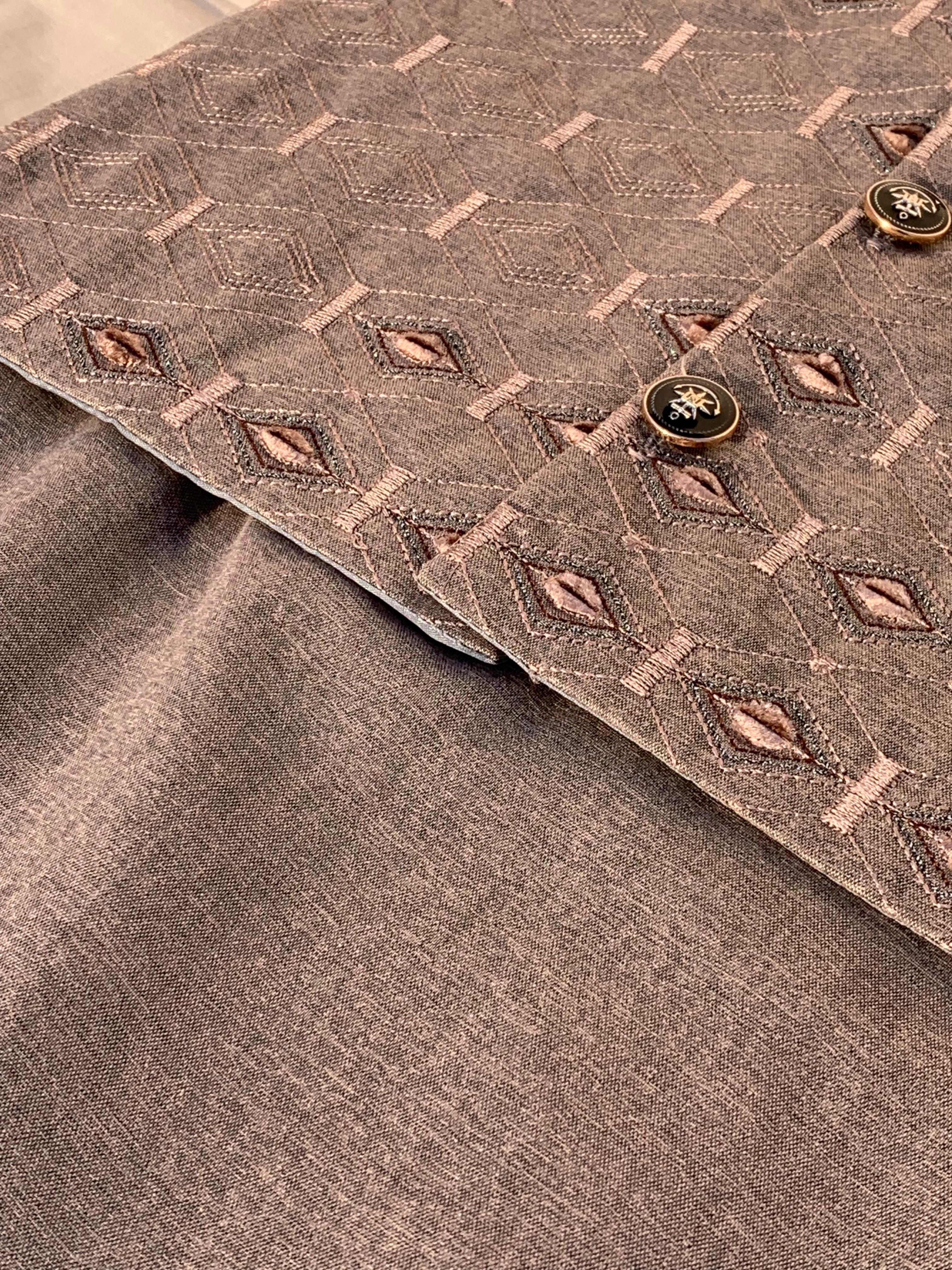 Cute-Sha | Brown Embroidered Shalwar Kurta Waistcoat Set | Kids 2-8 Years