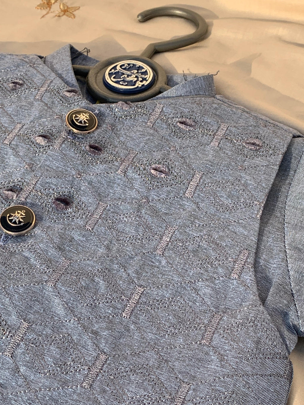 Cute-Sha | Light Blue Embroidered Shalwar Kurta Waistcoat Set | Kids 2-8 Years