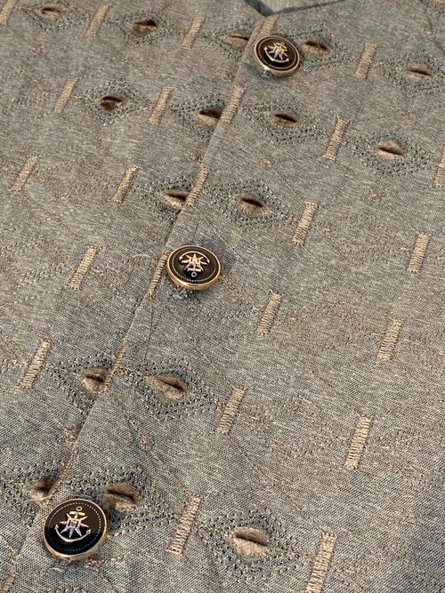 Cute-Sha | Gray Embroidered Shalwar Kurta Waistcoat Set | Kids 2-8 Years