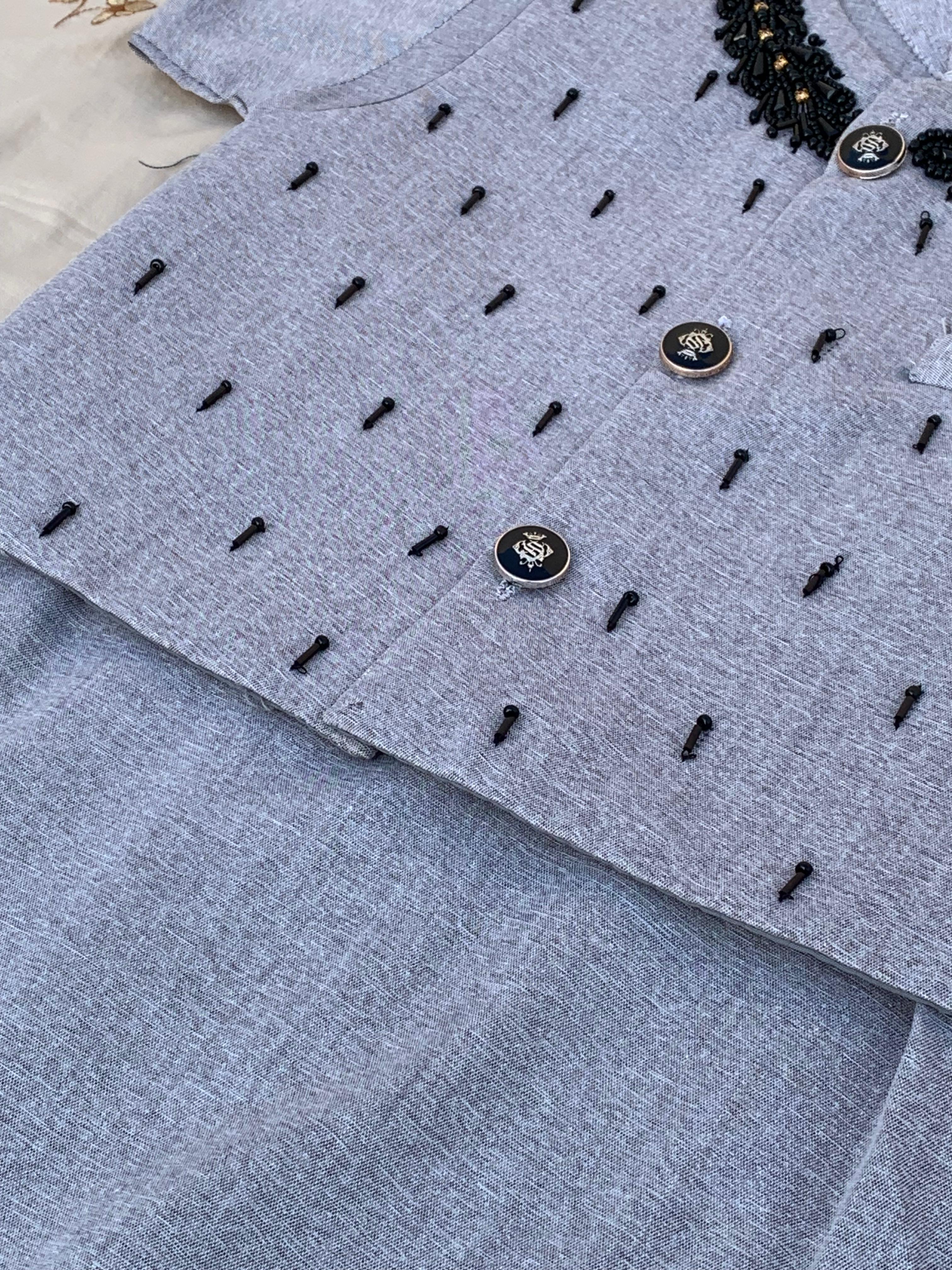 Cute-Sha | Moti Embellished Shalwar Kurta Waistcoat Set | Light Blue | Kids 2-8 Years