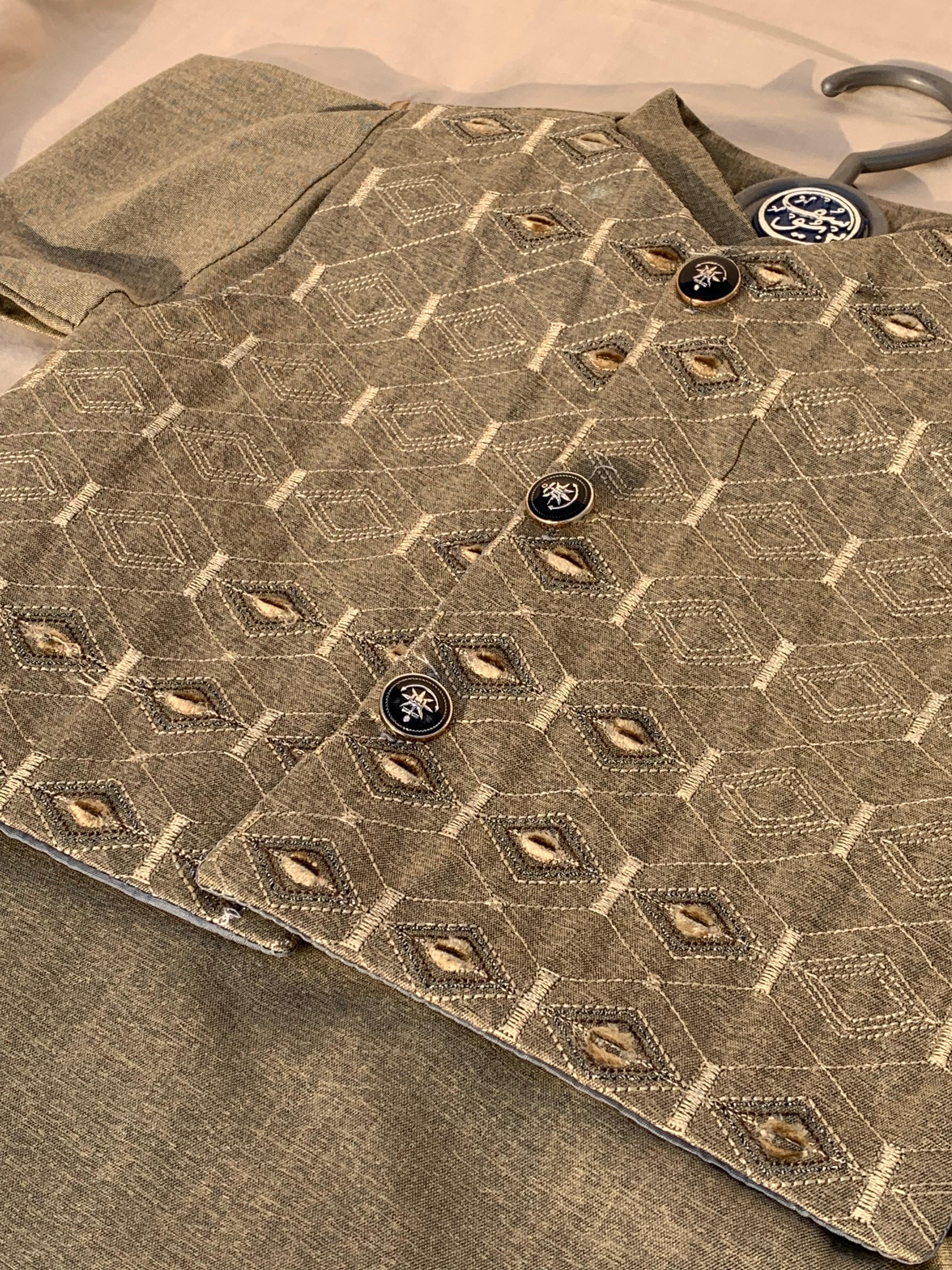 Cute-Sha | Olive Green Embroidered Shalwar Kurta Waistcoat Set | Kids 2-8 Years